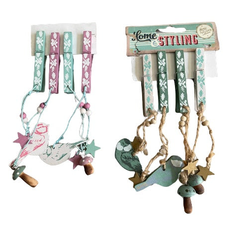 Itemz, Christmas Wood Clips with Hanging Deco Set Of 4 pcs 2 assortments