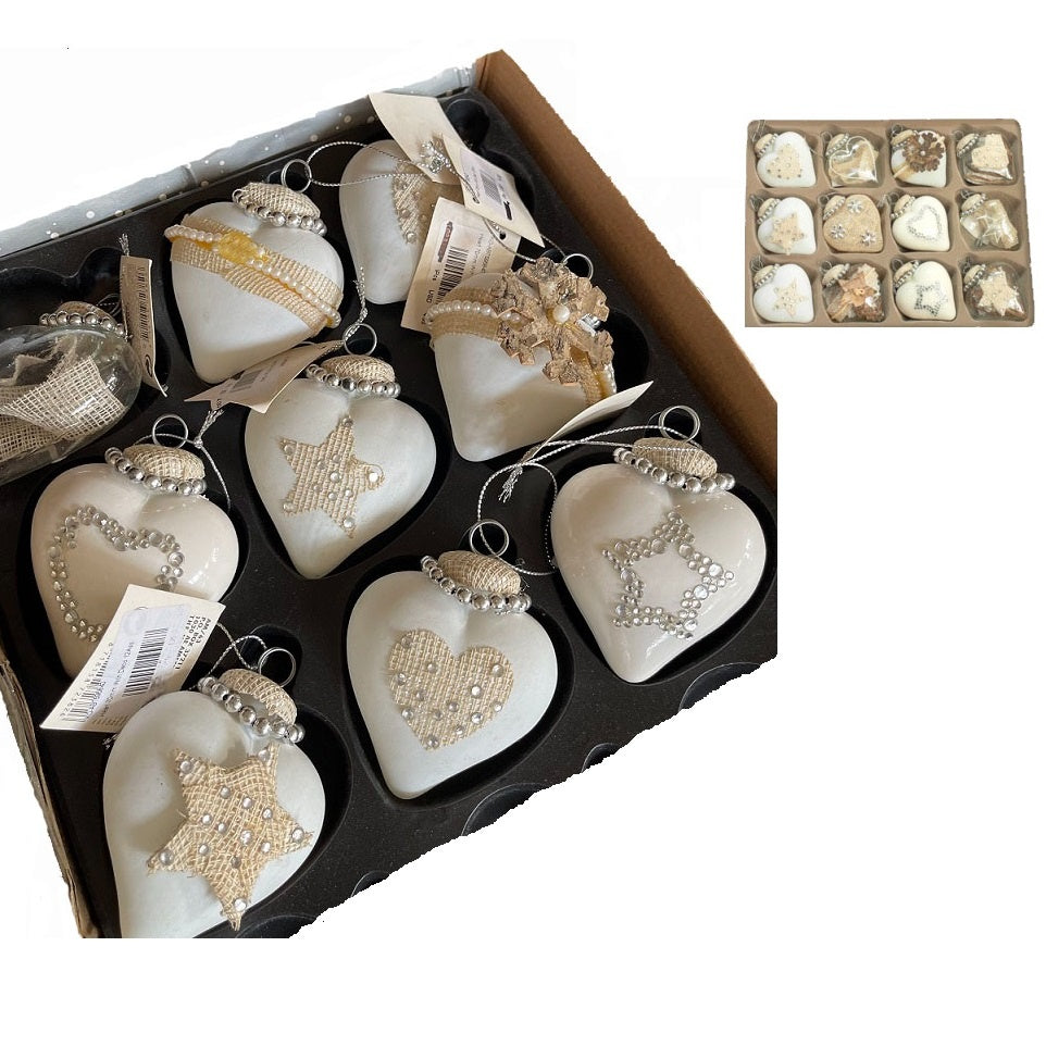 Itemz, Hanging Heart Glass Ceramic White with Decoration 7cm