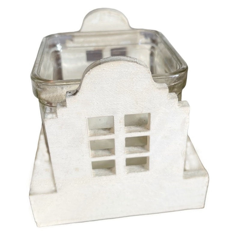 Itemz, Wooden Candle Holder House Shape with Glass votive White 9 cm