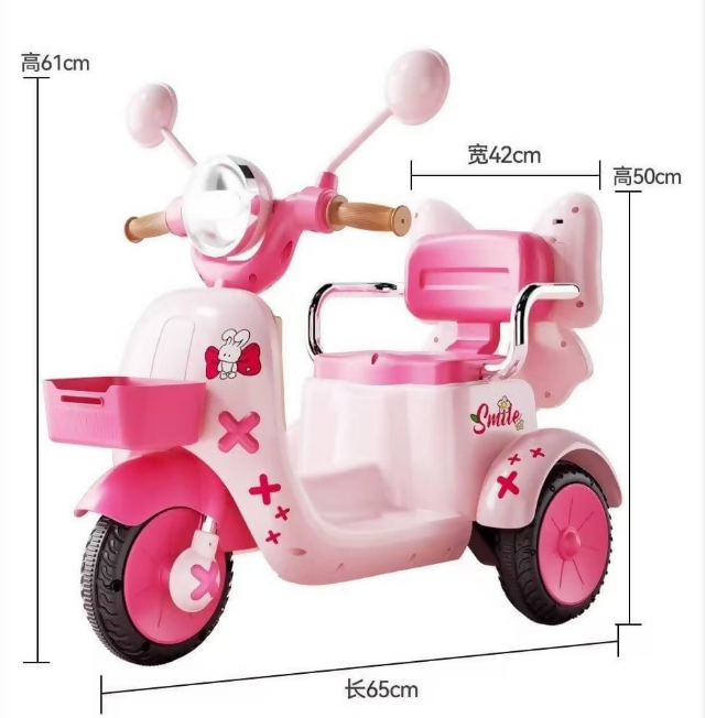 Rechargeable Kids 3-Wheel Electric Ride-On Motorcycle – Ribbon Racer (Ages 2–6)