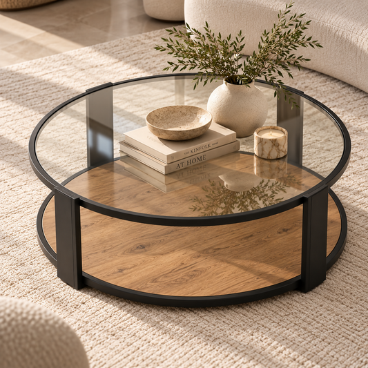 Arden Round Glass & Wood Coffee Table | S09