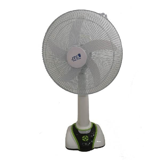 JTC, Up to 20 Hours On Battery, 16' Rechargeable Table Fan, Led Light, 3 Speeds, AC/DC Operated, Built-in USB charger, Can Be Charged By Solar Panel