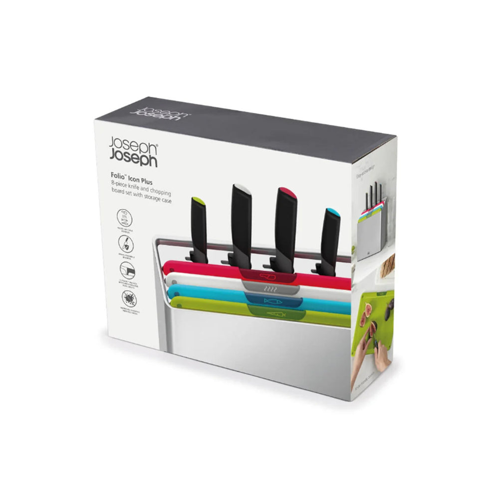 Joseph Joseph Folio Icon Plus Multicolour 8-Piece Knife & Chopping  Board Set, 4 Food-Specific, Non-Slip Chopping Boards Plus 4 Knives, JOSE-60227