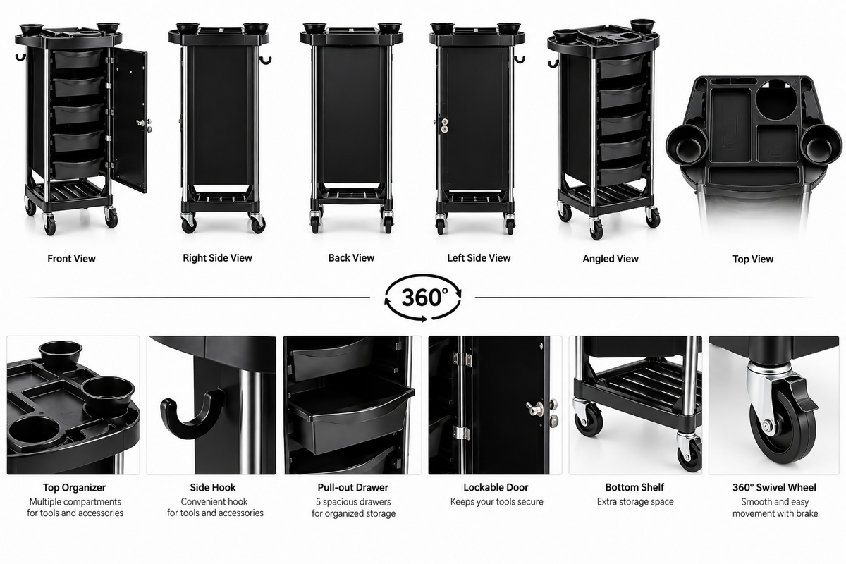La Perla Tech, Salon Trolley With Lock, Multifunctional Beauty Tool Storage For Hair Salon And Spa, 6291101221659
