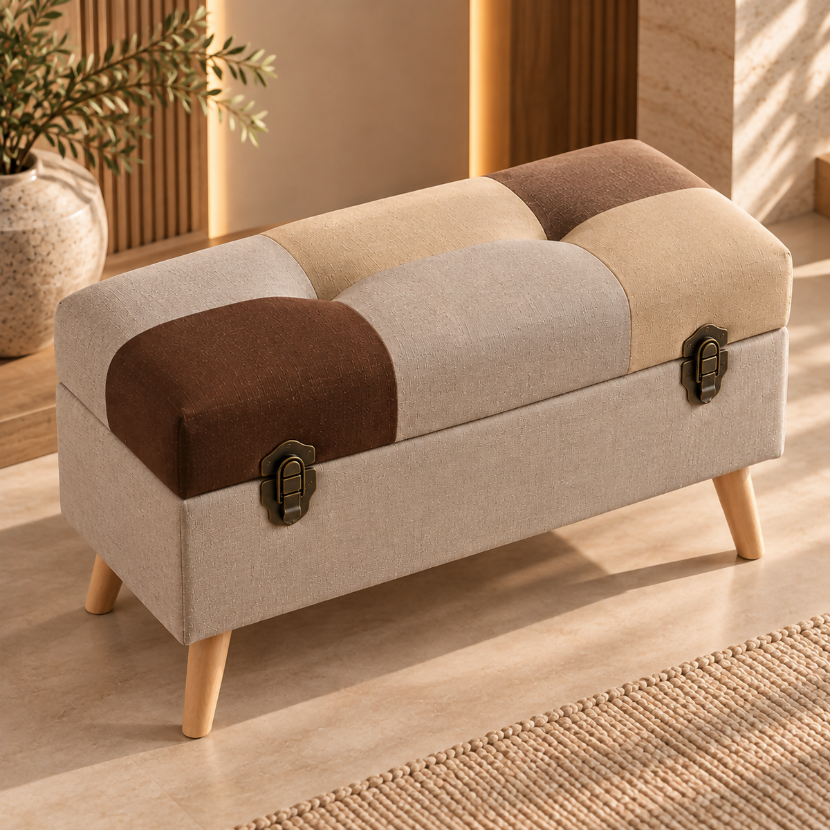 Lorenzo Patchwork Upholstered Storage Pouf | 21999334