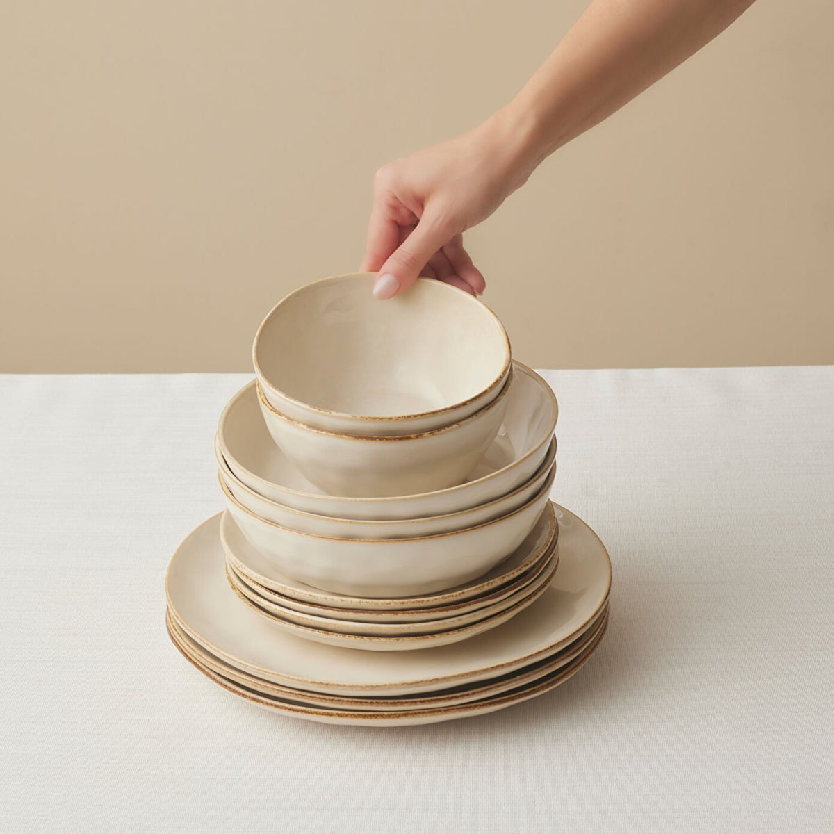 Karaca Earth Collection Aria 55-Piece Dinner Set – 12 Person Stoneware Beige Elegance, 8683650346531