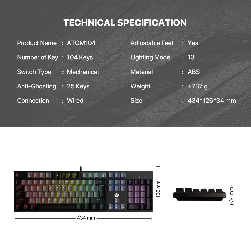 Fantech, Mk886V2 Atom104 Rgb Mechanical Keyboard Sumi Edition, Available in Different Colors