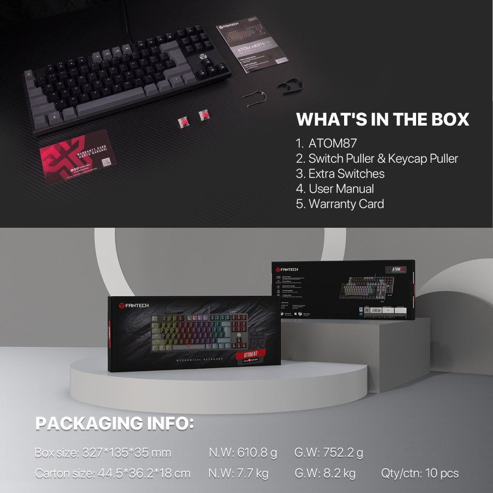 Fantech, Mk886V2 Atom104 Rgb Mechanical Keyboard Sumi Edition, Available in Different Colors