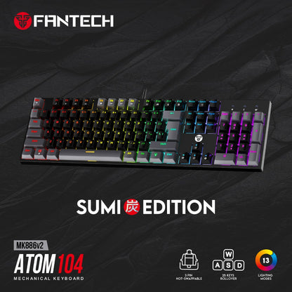 Fantech, Mk886V2 Atom104 Rgb Mechanical Keyboard Sumi Edition, Available in Different Colors