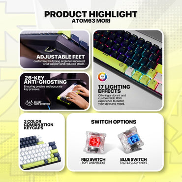 Fantech, Mori Edition Mk874V2 - Atom63, Pro Wired Mechanical Keyboard With Rgb Lighting Blue