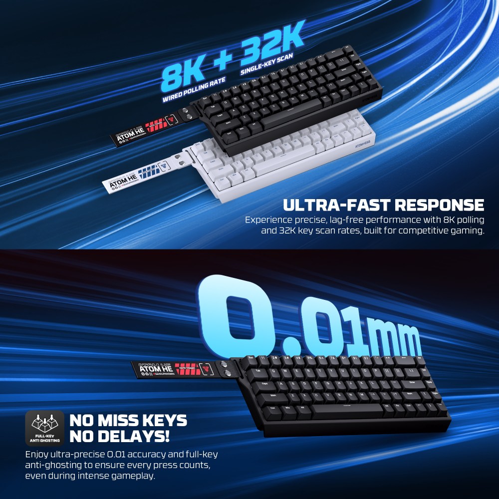 Fantech, Atom He68 Mk811, High?Precision Magnetic?Switch Mechanical Keyboard, 8K Polling, 0.01Mm Accuracy, Available in Different Colors