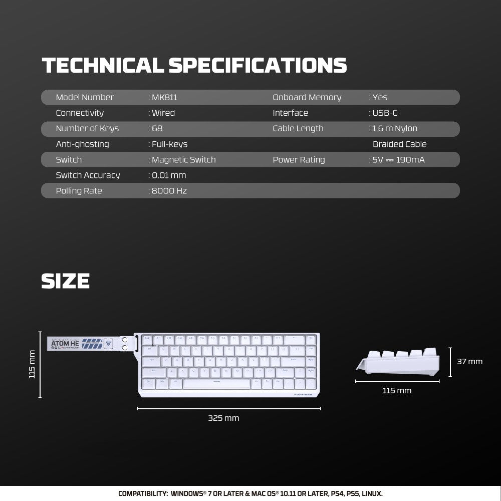 Fantech, Atom He68 Mk811, High?Precision Magnetic?Switch Mechanical Keyboard, 8K Polling, 0.01Mm Accuracy, Available in Different Colors