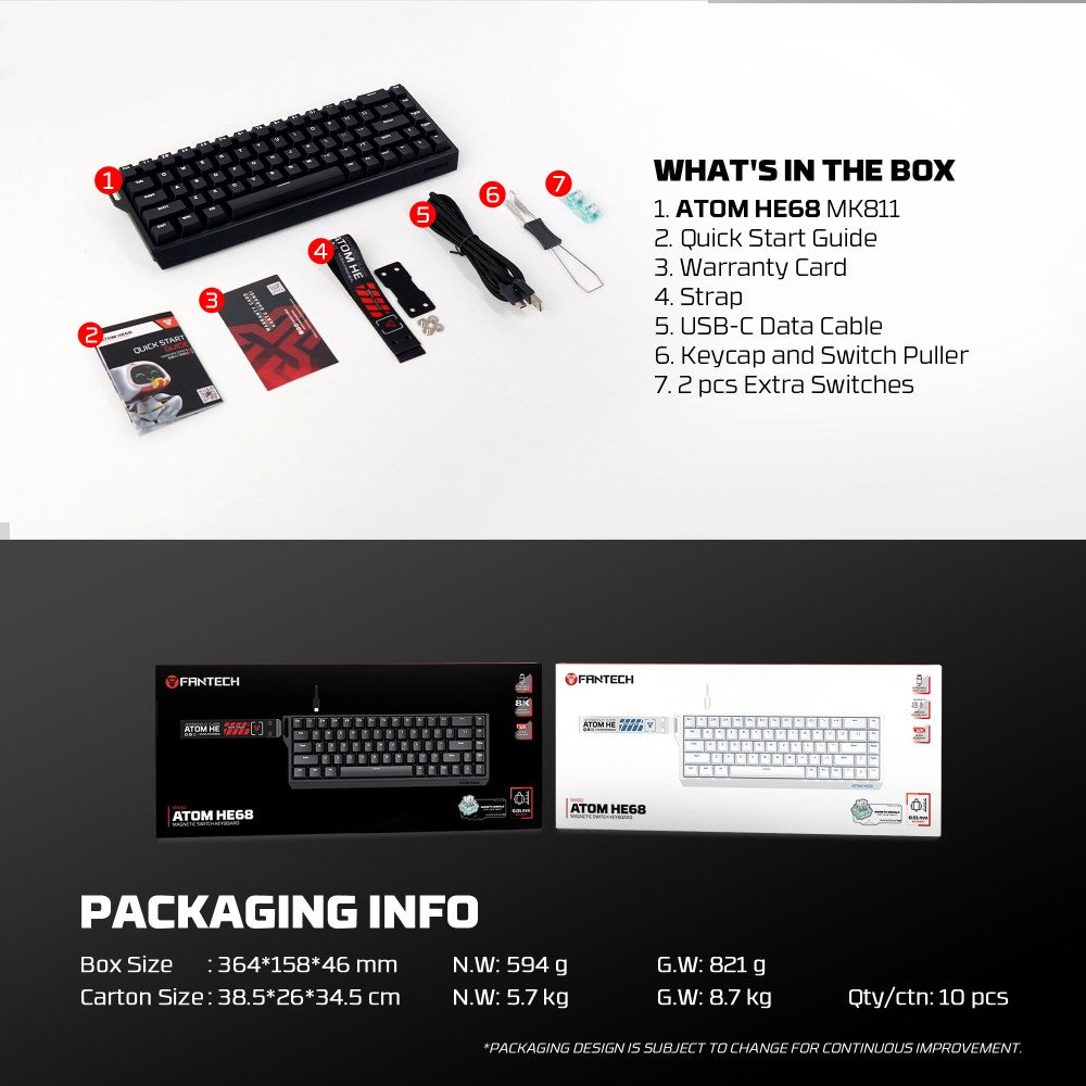 Fantech, Atom He68 Mk811, High?Precision Magnetic?Switch Mechanical Keyboard, 8K Polling, 0.01Mm Accuracy, Available in Different Colors
