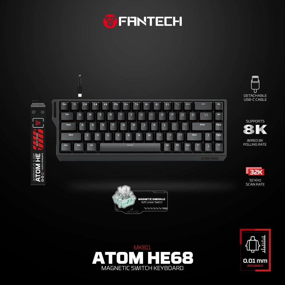 Fantech, Atom He68 Mk811, High?Precision Magnetic?Switch Mechanical Keyboard, 8K Polling, 0.01Mm Accuracy, Available in Different Colors