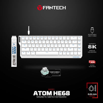 Fantech, Atom He68 Mk811, High?Precision Magnetic?Switch Mechanical Keyboard, 8K Polling, 0.01Mm Accuracy, Available in Different Colors