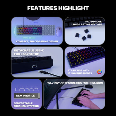 Fantech ATOM61 MK211 Mechanical Gaming Keyboard, 60% Compact Layout with RGB Lighting