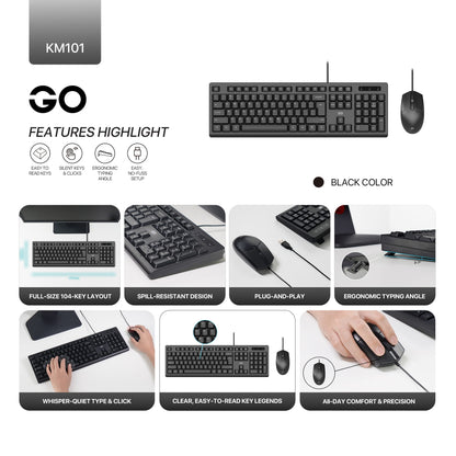 FANTECH KM101GO Professional Wired Combo, Durable Design, English/Arabic, Ideal for Daily Office & Business Use