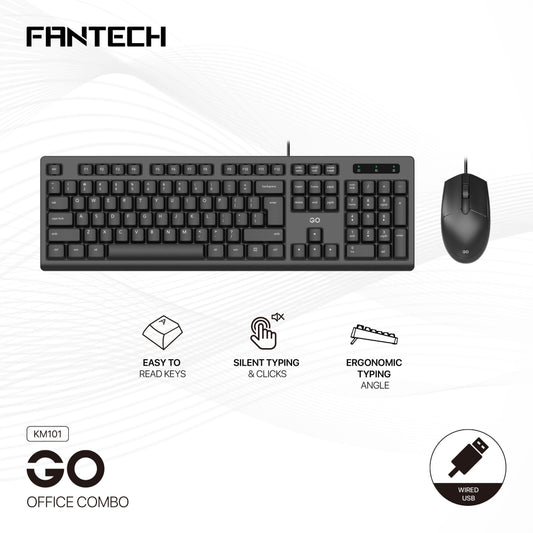 FANTECH KM101GO Professional Wired Combo, Durable Design, English/Arabic, Ideal for Daily Office & Business Use
