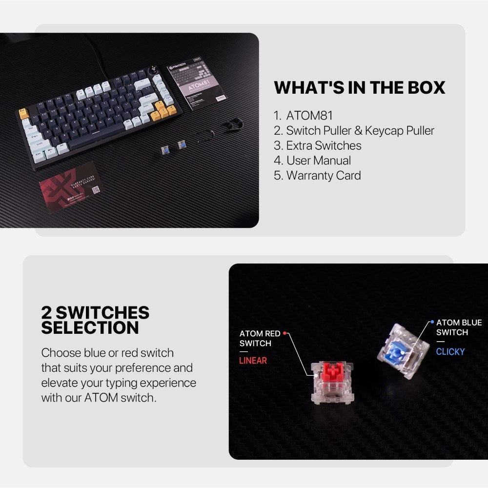 Fantech, Mk875V2 Atom 81 Rgb Mechanical Gaming Keyboard Mizu Edition, Available in Different Colors
