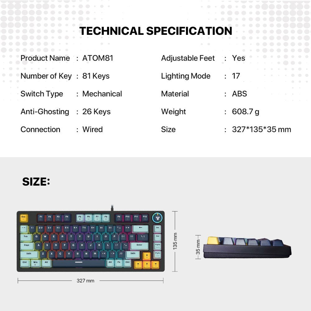 Fantech, Mk875V2 Atom 81 Rgb Mechanical Gaming Keyboard Mizu Edition, Available in Different Colors
