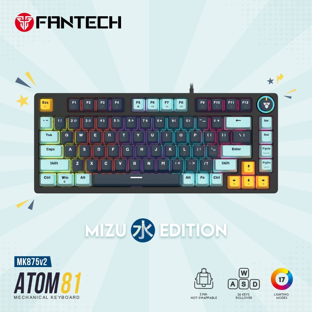 Fantech, Mk875V2 Atom 81 Rgb Mechanical Gaming Keyboard Mizu Edition, Available in Different Colors