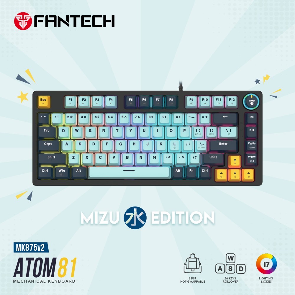 Fantech, Mk875V2 Atom 81 Rgb Mechanical Gaming Keyboard Mizu Edition, Available in Different Colors