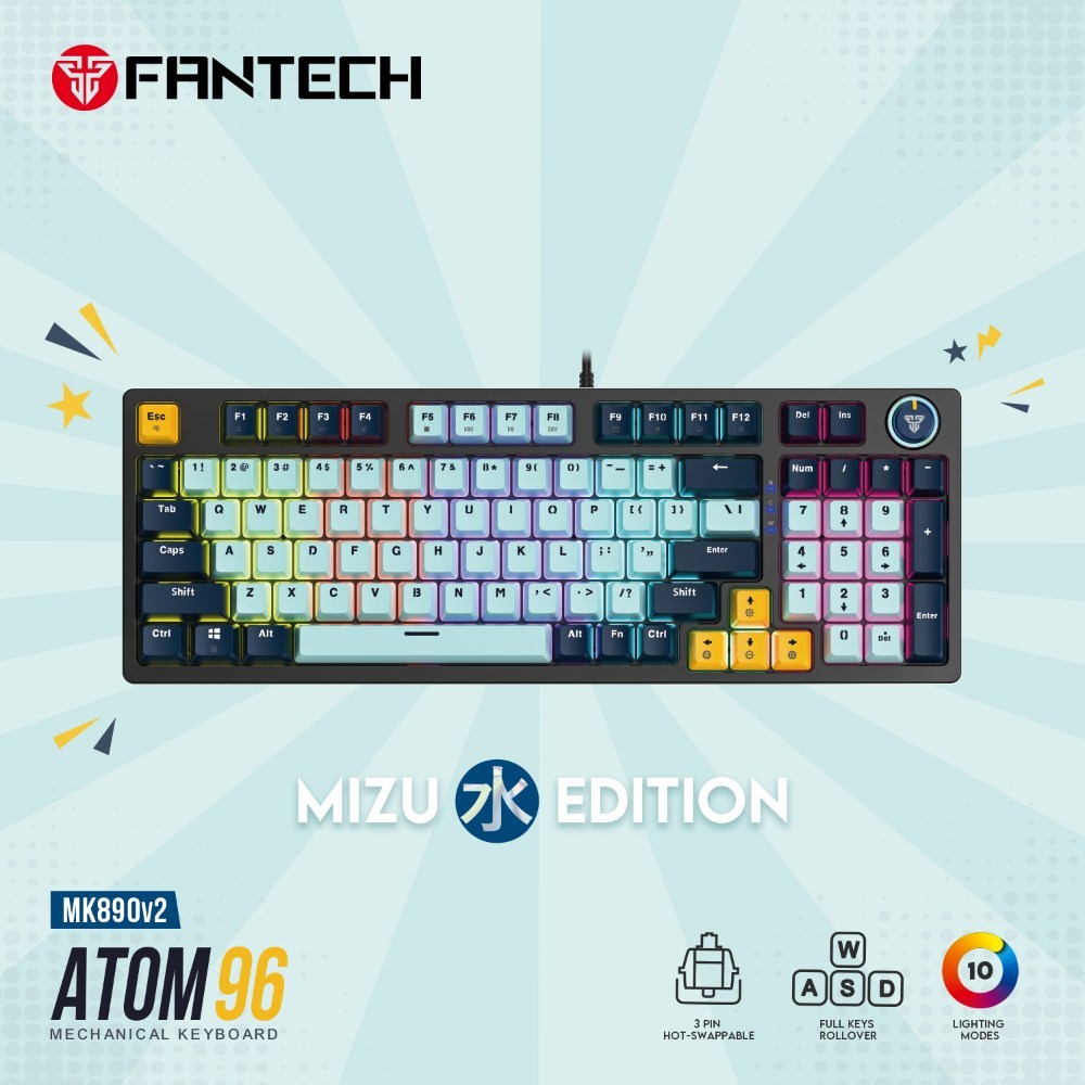 Fantech, Mk890V2 Atom 96 Rgb Mechanical Gaming Keyboard Mizu Edition, Available in Different Colors