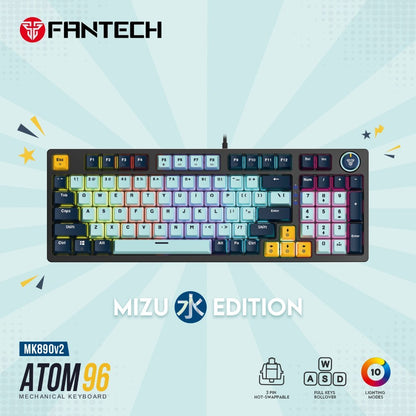 Fantech, Mk890V2 Atom 96 Rgb Mechanical Gaming Keyboard Mizu Edition, Available in Different Colors