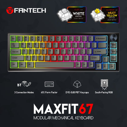 Fantech, Mk858 Maxfit67 Rgb Bluetooth, Wireless & Mechanical Gaming Keyboard, Available in Different Colors
