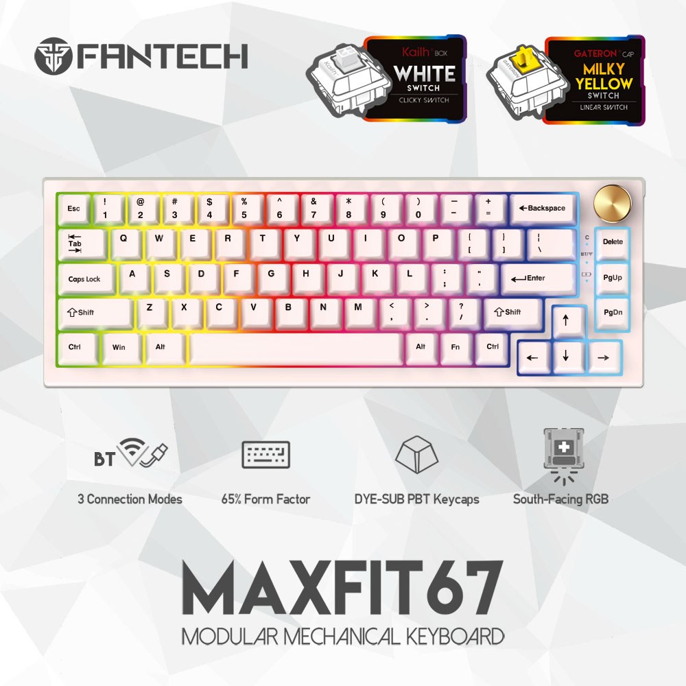 Fantech, Mk858 Maxfit67 Rgb Bluetooth, Wireless & Mechanical Gaming Keyboard, Available in Different Colors
