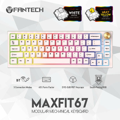 Fantech, Mk858 Maxfit67 Rgb Bluetooth, Wireless & Mechanical Gaming Keyboard, Available in Different Colors