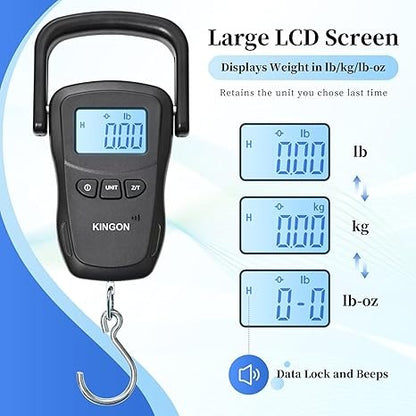 Kingon, Rechargeable Luggage Scale, Digital Portable Bag Scale For Travel, Suitcase Weight Scale With Strap & Comfortable Handle, 110Lb/50Kg Capacity