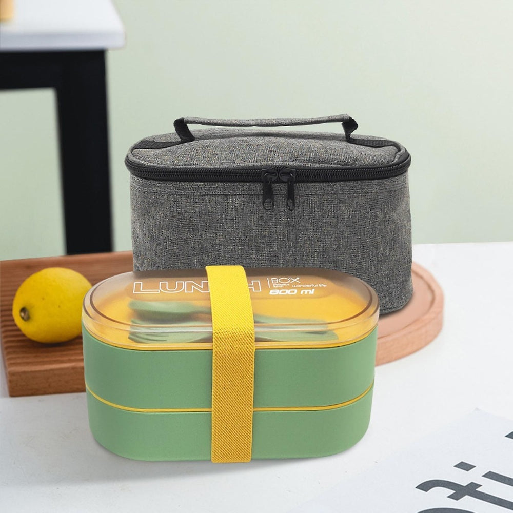 2 Tier Bento Boxes Containers With Tableware Self Moveable, Available in Different Colors