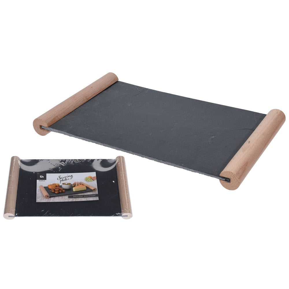 Cheese Plate Slate And Bamboo 32 x 20 cm