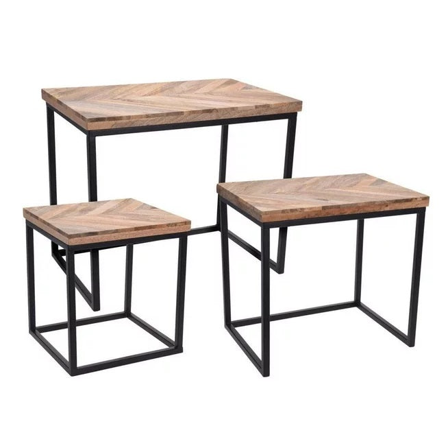 Set 3 Mango Wood Side Tables - Nested Design - 3 Pieces - Eco-Friendly