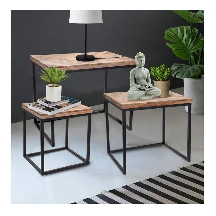 Set 3 Mango Wood Side Tables - Nested Design - 3 Pieces - Eco-Friendly