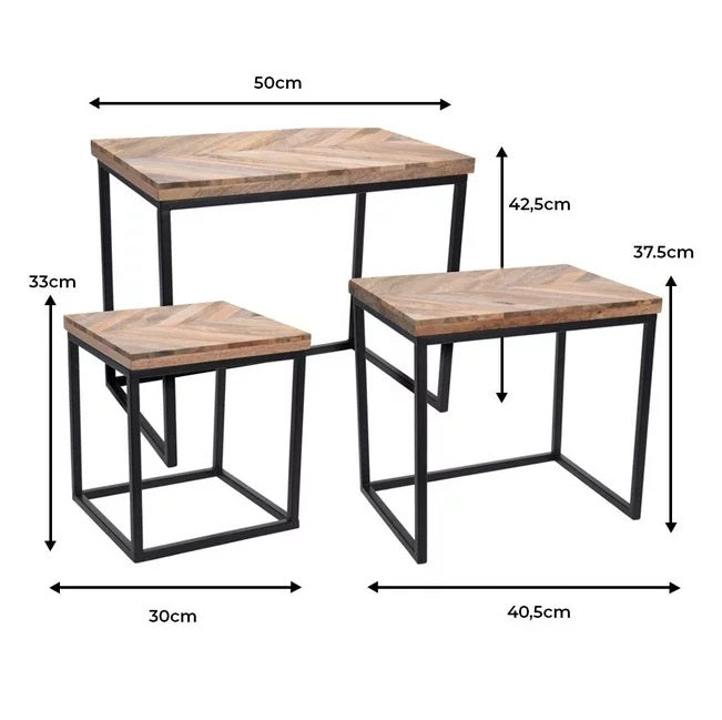 Set 3 Mango Wood Side Tables - Nested Design - 3 Pieces - Eco-Friendly