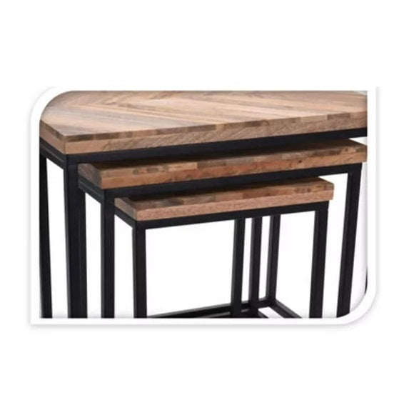 Set 3 Mango Wood Side Tables - Nested Design - 3 Pieces - Eco-Friendly