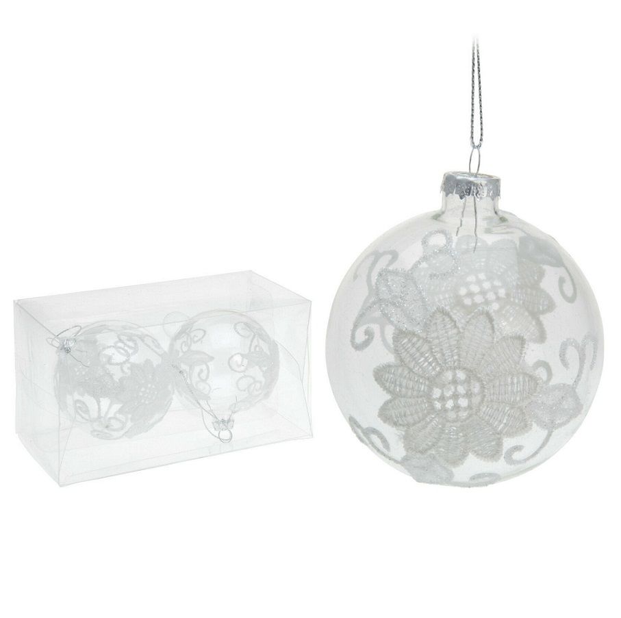 Itemz, Set Of 2 Glass And White Lace Christmas Tree Decorations, Available in Different Colors