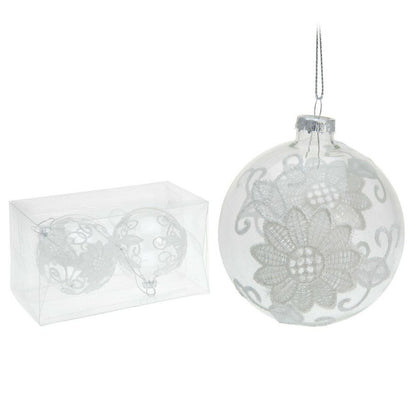 Itemz, Set Of 2 Glass And White Lace Christmas Tree Decorations, Available in Different Colors