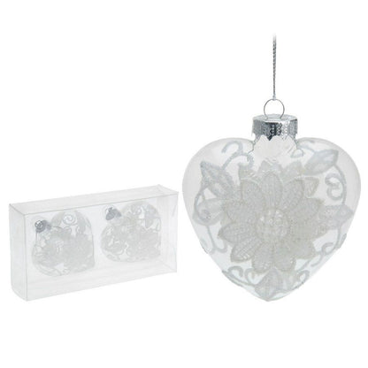 Itemz, Set Of 2 Glass And White Lace Christmas Tree Decorations, Available in Different Colors