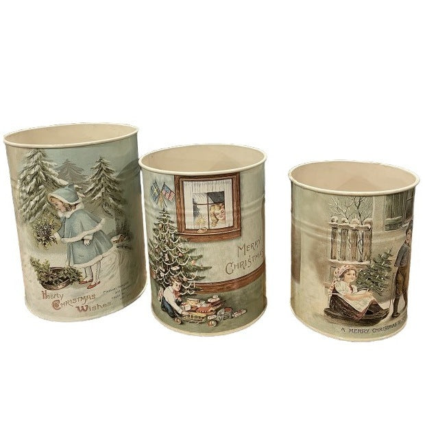 Set of 3 Christmas Tin Buckets