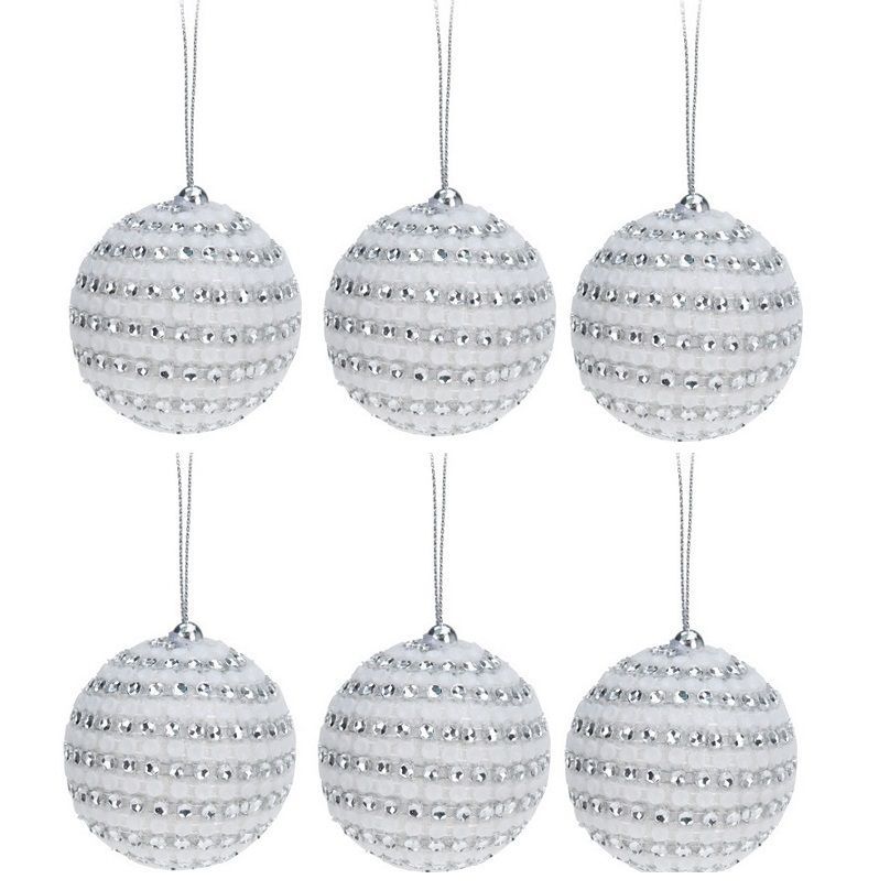 Itemz, Set 6 Christmas Balls 6X55Mm White Silver