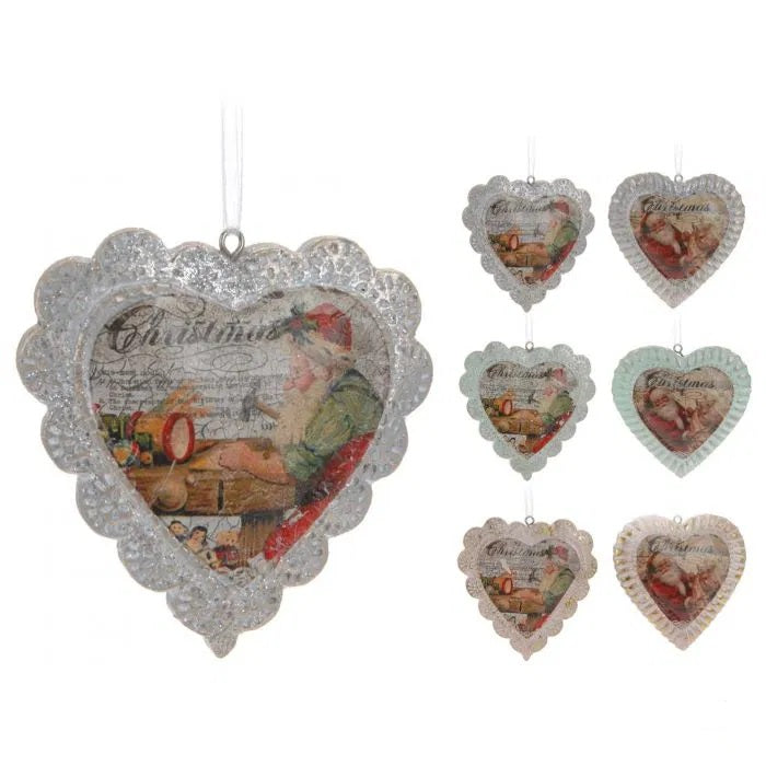 Hanging Metal Heart with Christmas Print in 6 Assorted Designs