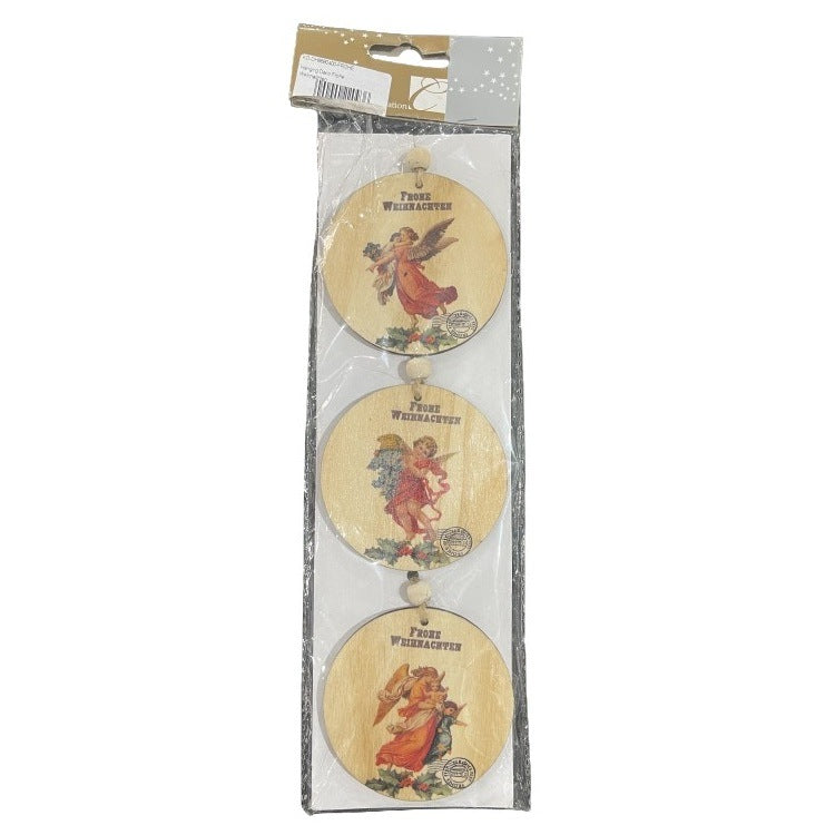 Set of 3 Christmas Wood Hanging Deco Frohe Weihnachten