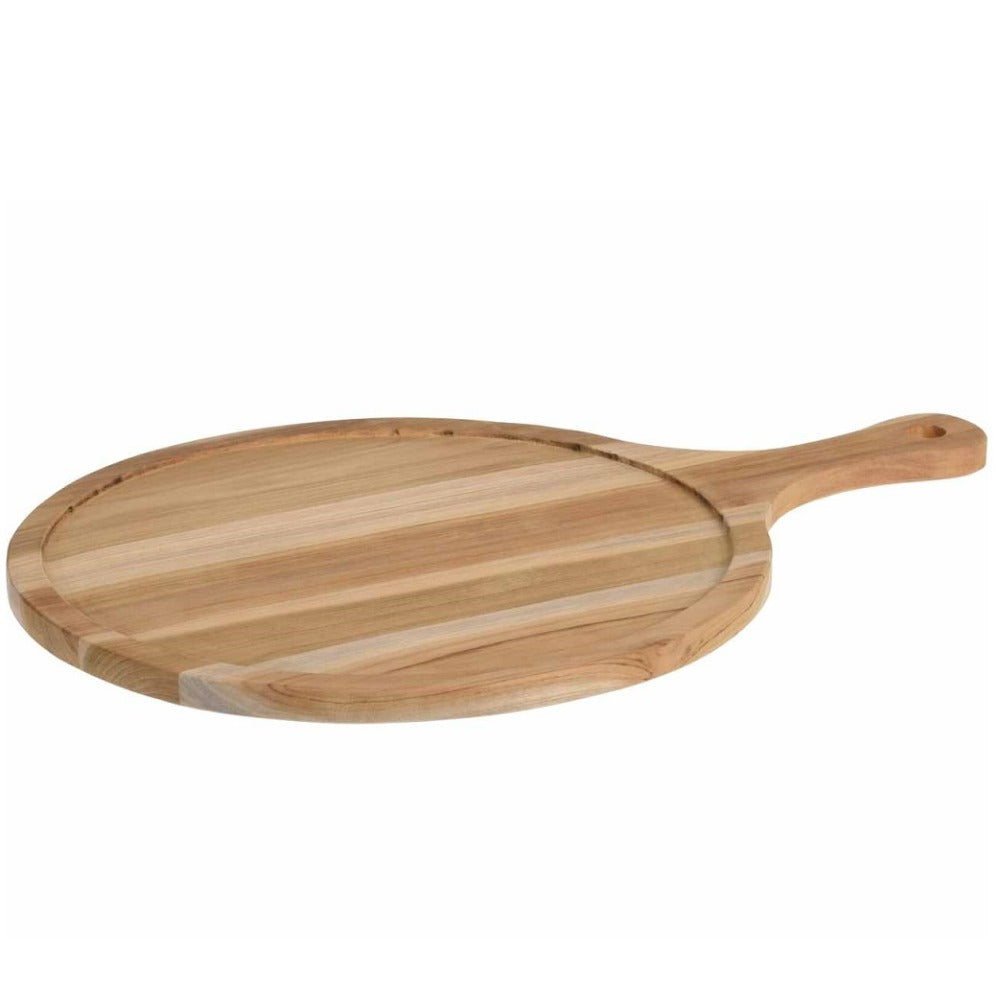 Wooden Serving Board, Teak Wood With Handle Round 25 cm