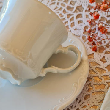 Mitterteisch, San Marco 12 Pcs Cup & Saucer White Embossed