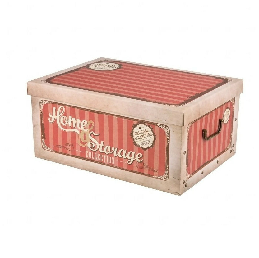 Large Vintage Retro Design Cardboard Storage Box with Lids & Handles