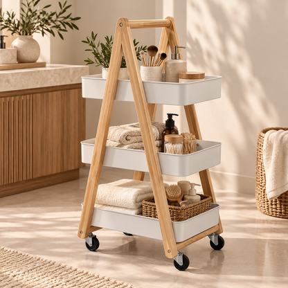 ARLO – 3-Tier Bamboo &amp; Metal Rolling Storage Rack | ZYB170