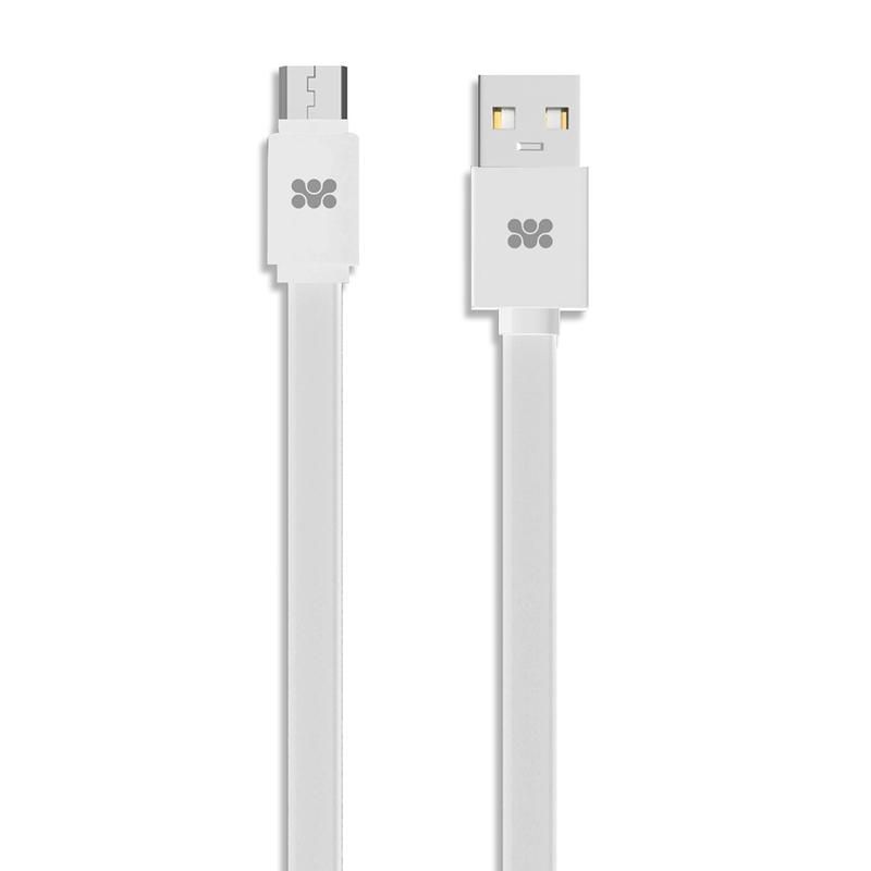 Promate, Premium Flat Micro-USB Sync & Charge Cable, White